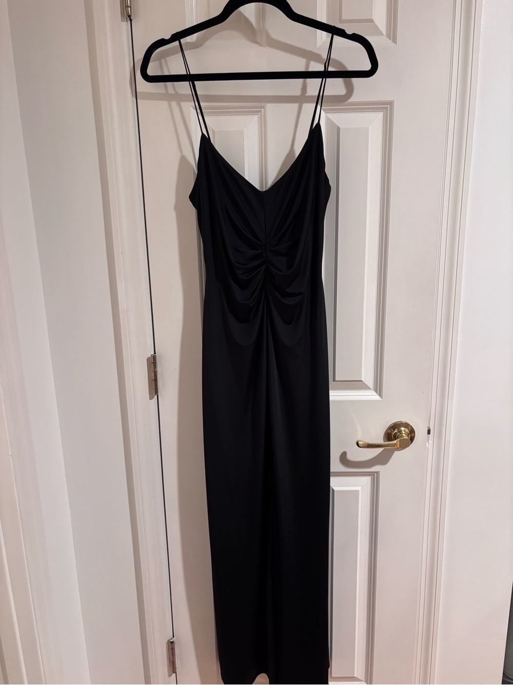 AFRM Black Midi Slip Dress with Ruched Front